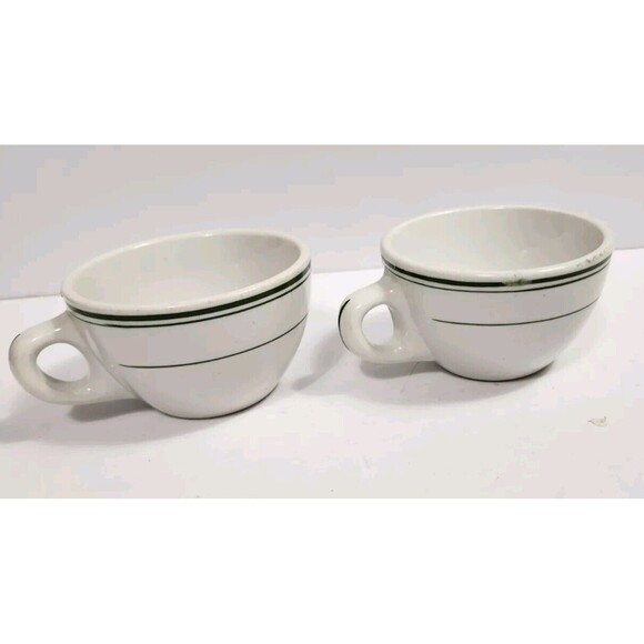 Allegheny China Other - Vtg Allegheny China Warren PA Vitrified White W Green Restaurant Mugs Set of 2